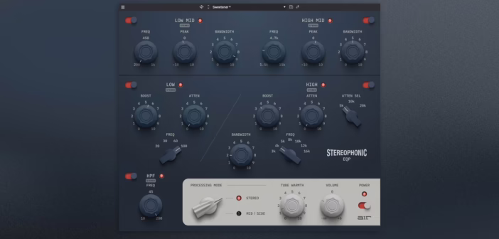 Interface du plug-in AIR Stereophonic EQP, égaliseur façon Pultec avec modes stéréo et Mid/Side