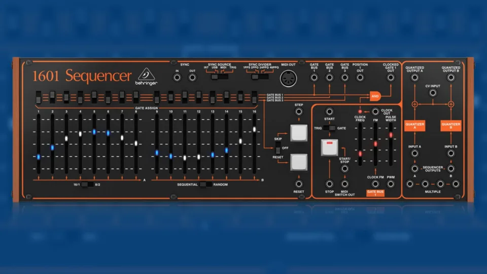 Séquenceur Behringer 1601 au format Eurorack, faders rétroéclairés et pas de séquence