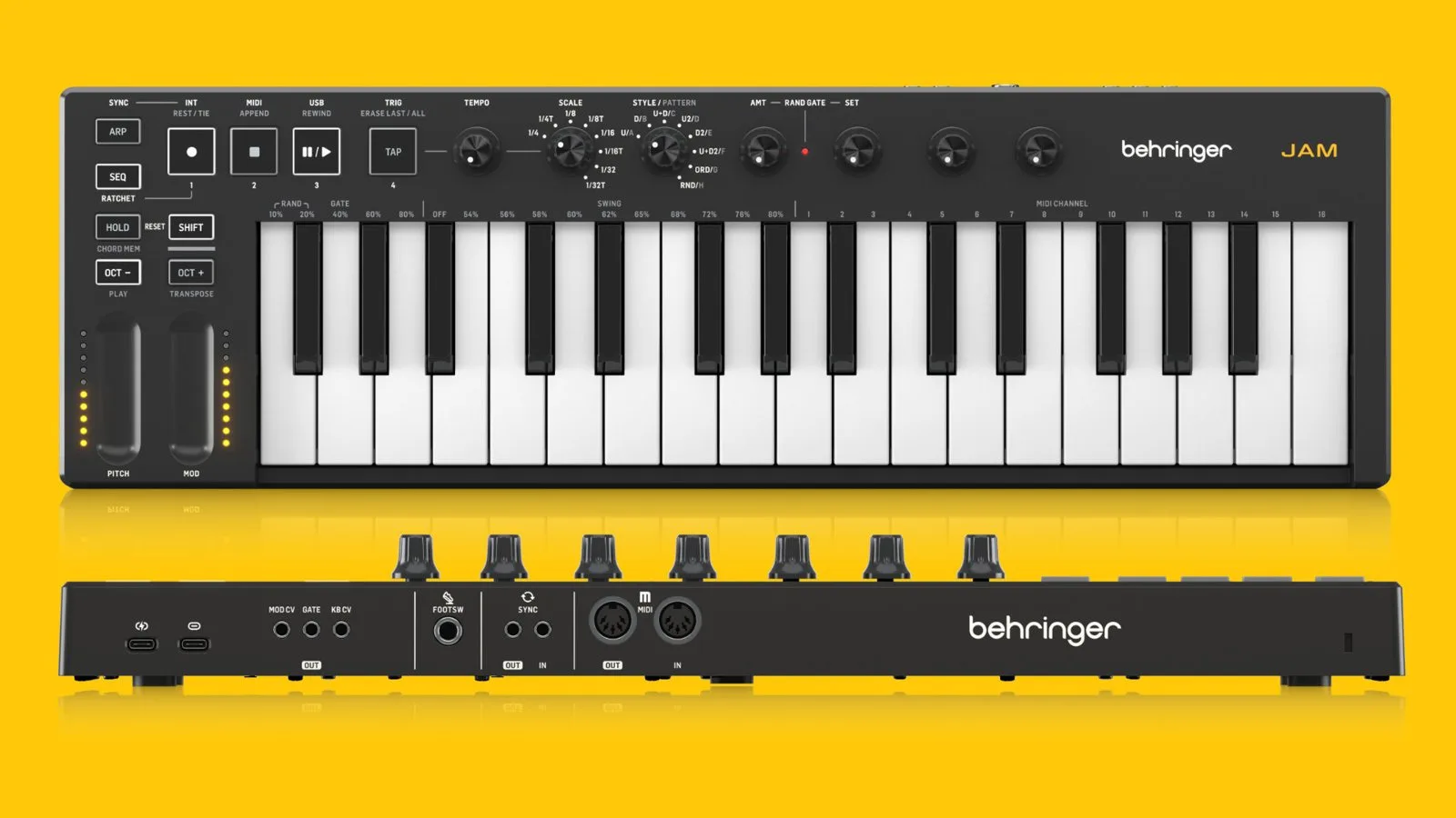 Le Behringer Jam Play avec ses sons intégrés et son écran