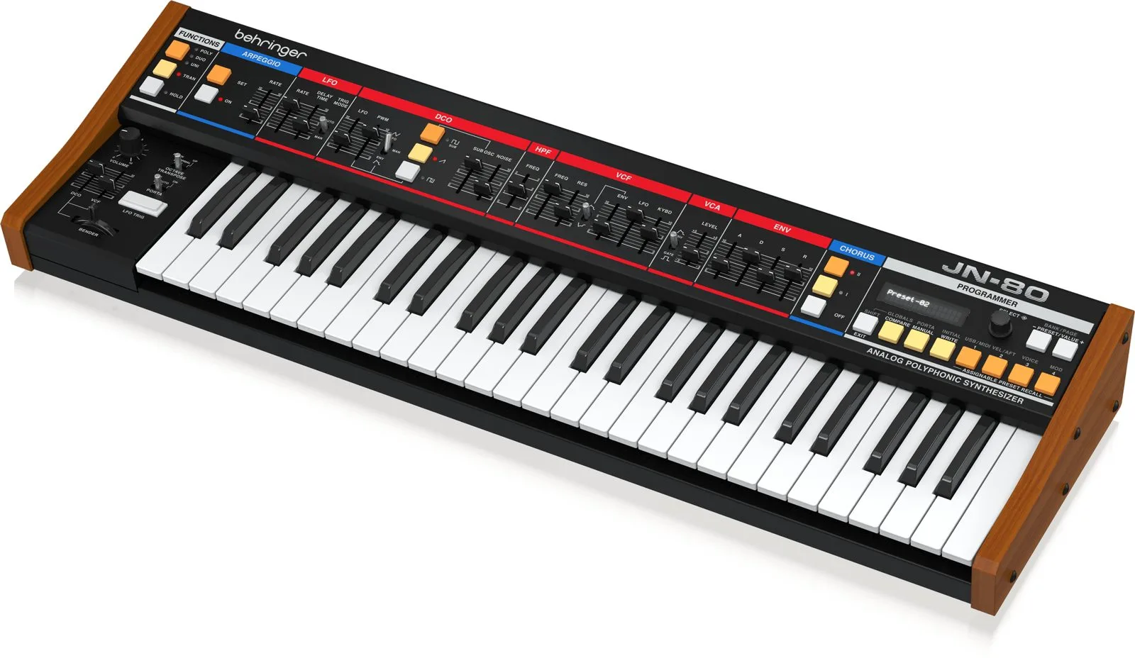 Vue latérale du Behringer JN-80 montrant le profil compact du synthétiseur