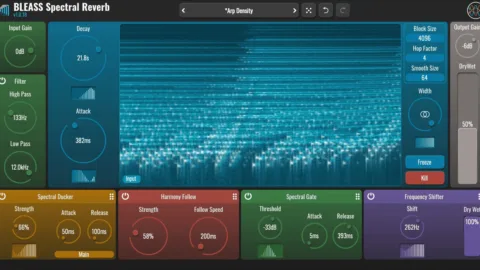 L'interface du plugin BLEASS Spectral Reverb