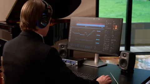 Un compositeur travaille sur une partition avec Instrument X de Dreamtonics