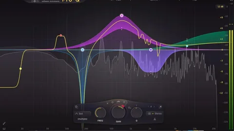 L'interface de l'égaliseur FabFilter Pro-Q 4 : courbe de réponse, bandes paramétriques et analyseur de spectre