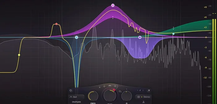 L'interface de l'égaliseur FabFilter Pro-Q 4 : courbe de réponse, bandes paramétriques et analyseur de spectre