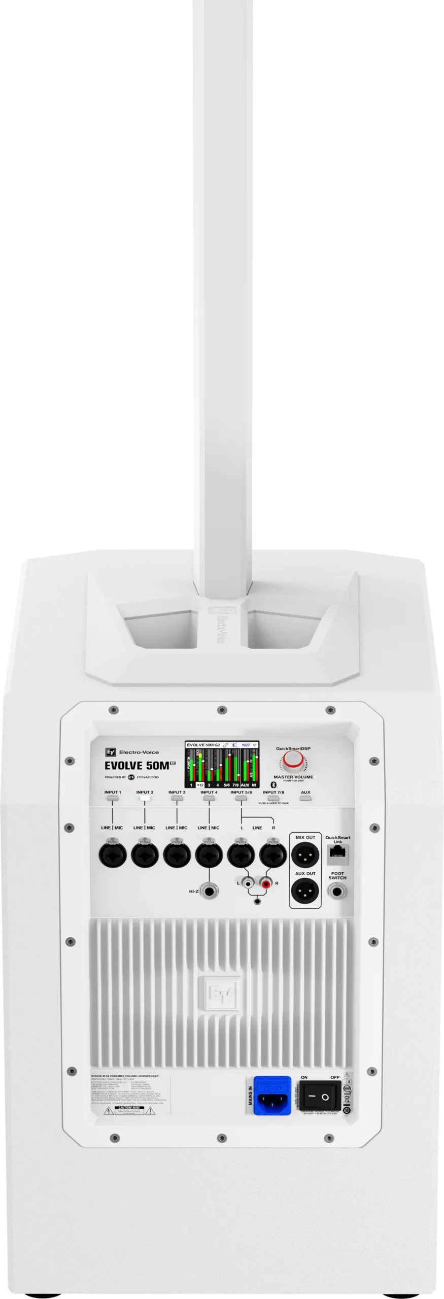 Le panneau de connexions et le mixeur intégré de l'EVOLVE 50M G2