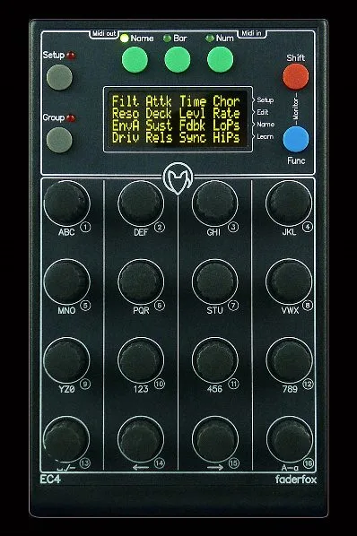 Faderfox EC4, MIDI controller with 16 push rotary encoders and an OLED screen