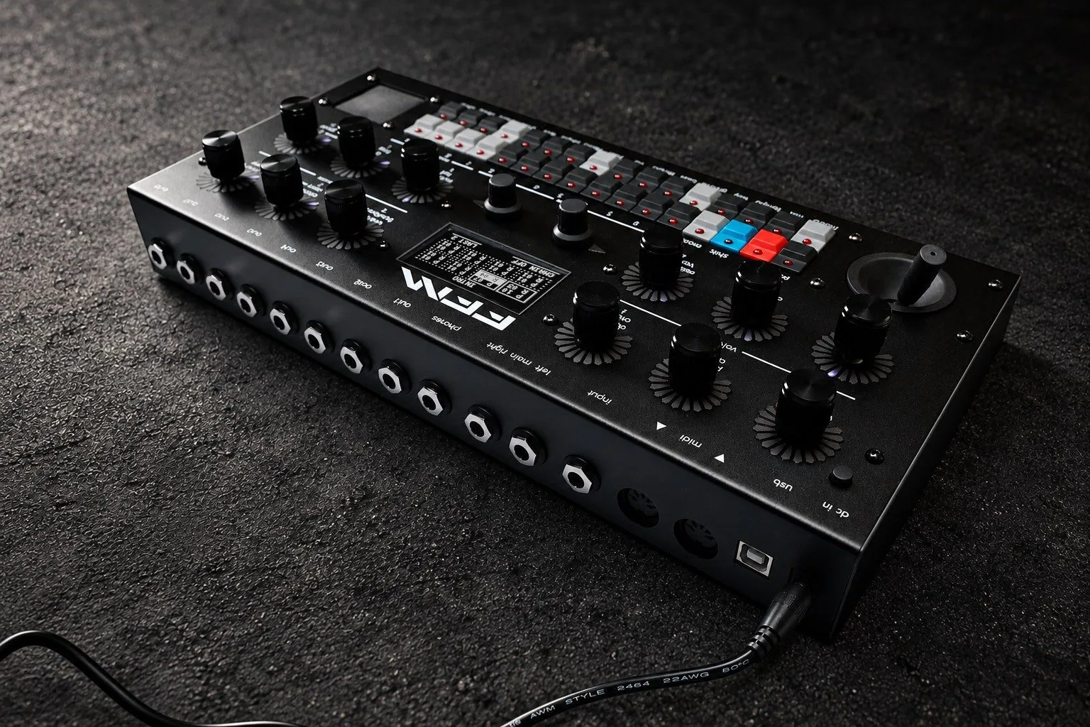 La connectique de la FLEXFM : sorties individuelles par voix, MIDI et USB