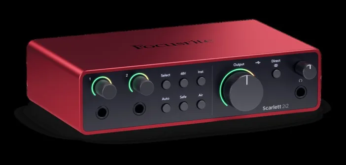 Interface audio Focusrite Scarlett 2i2 de 4e generation vue de dessus