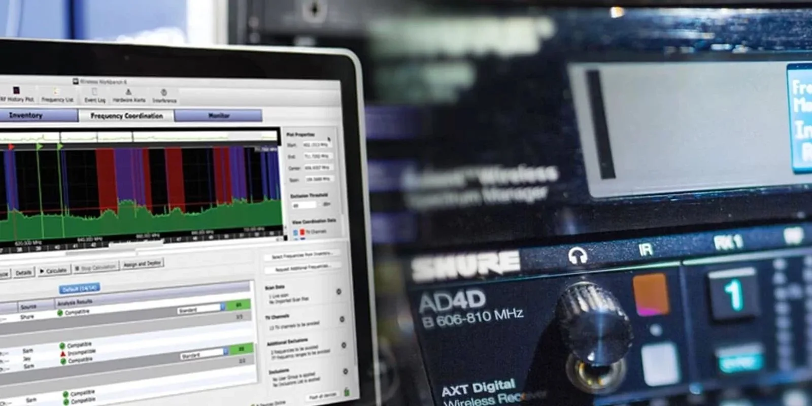 Frequency coordination software showing a spectrum scan and the assigned channels