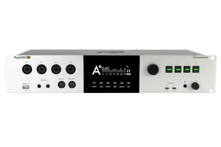 Front panel of the PlayAUDIO2D and its switching controls between the two stage computers