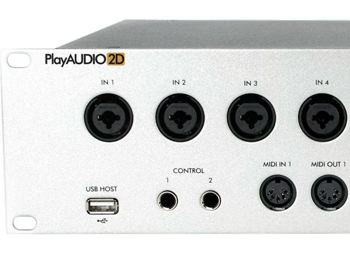 Close-up of the PlayAUDIO2D MIDI connectivity used to drive instruments during a show