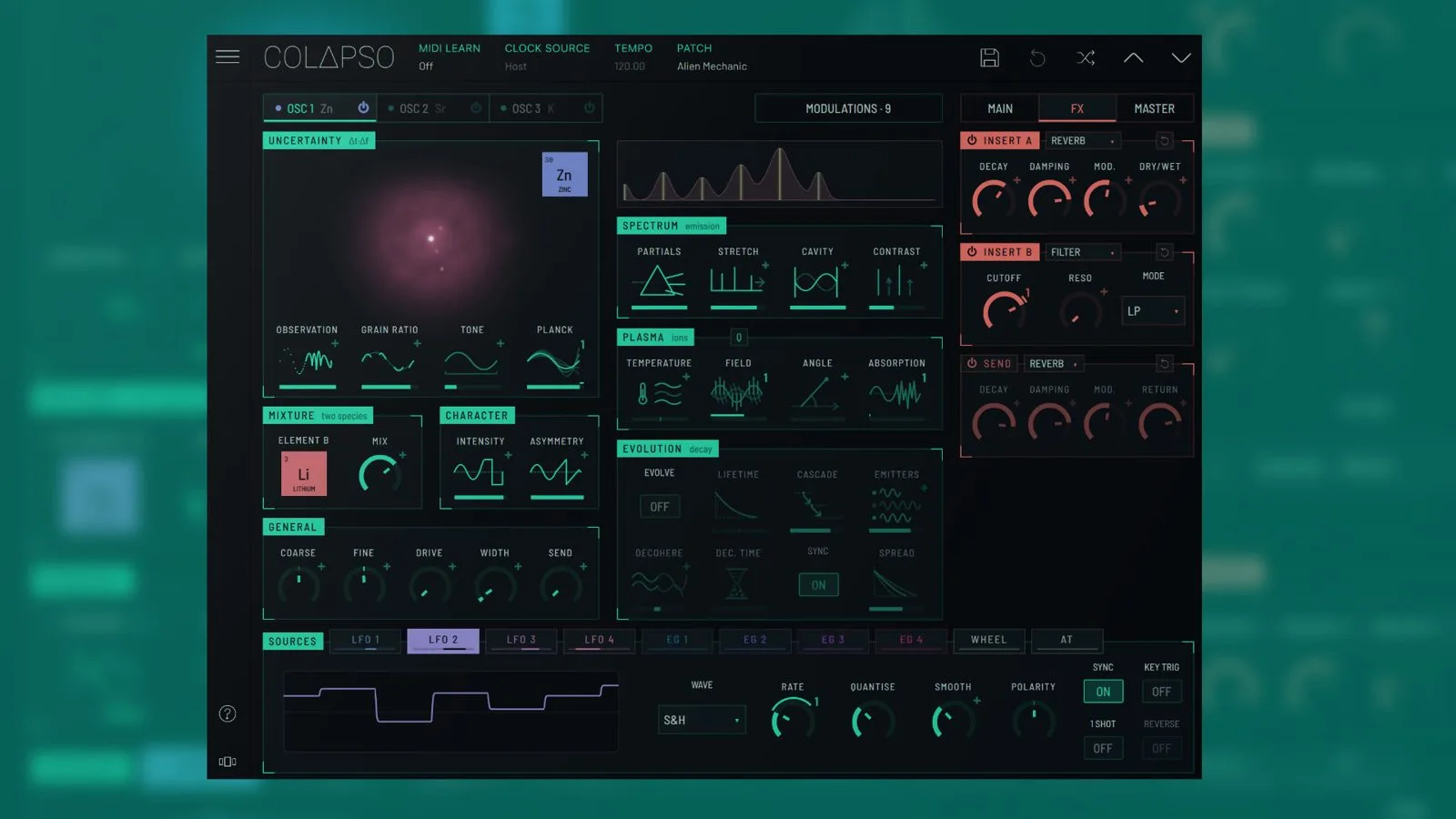 Les controles spectraux de Colapso : Stretch, Cavity, Temperature et Field