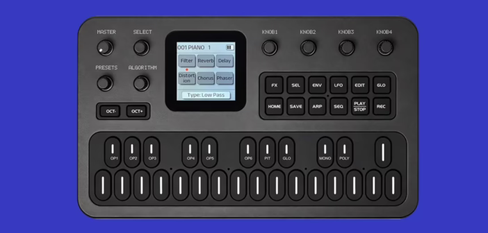 Le synthetiseur FM de poche M-VAVE FM-1 vu de face avec son clavier silicone