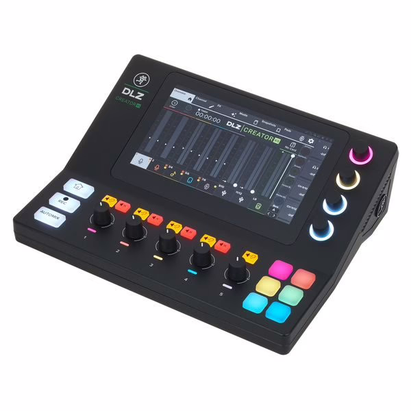 The Mackie DLZ Creator XS podcast console and its touchscreen