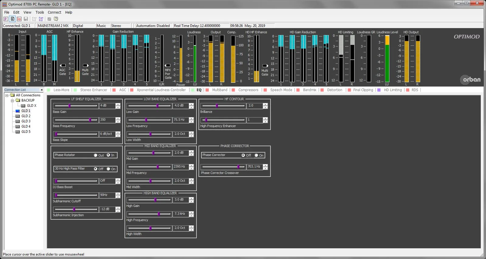 Multiband processing interface on a broadcast on-air processor