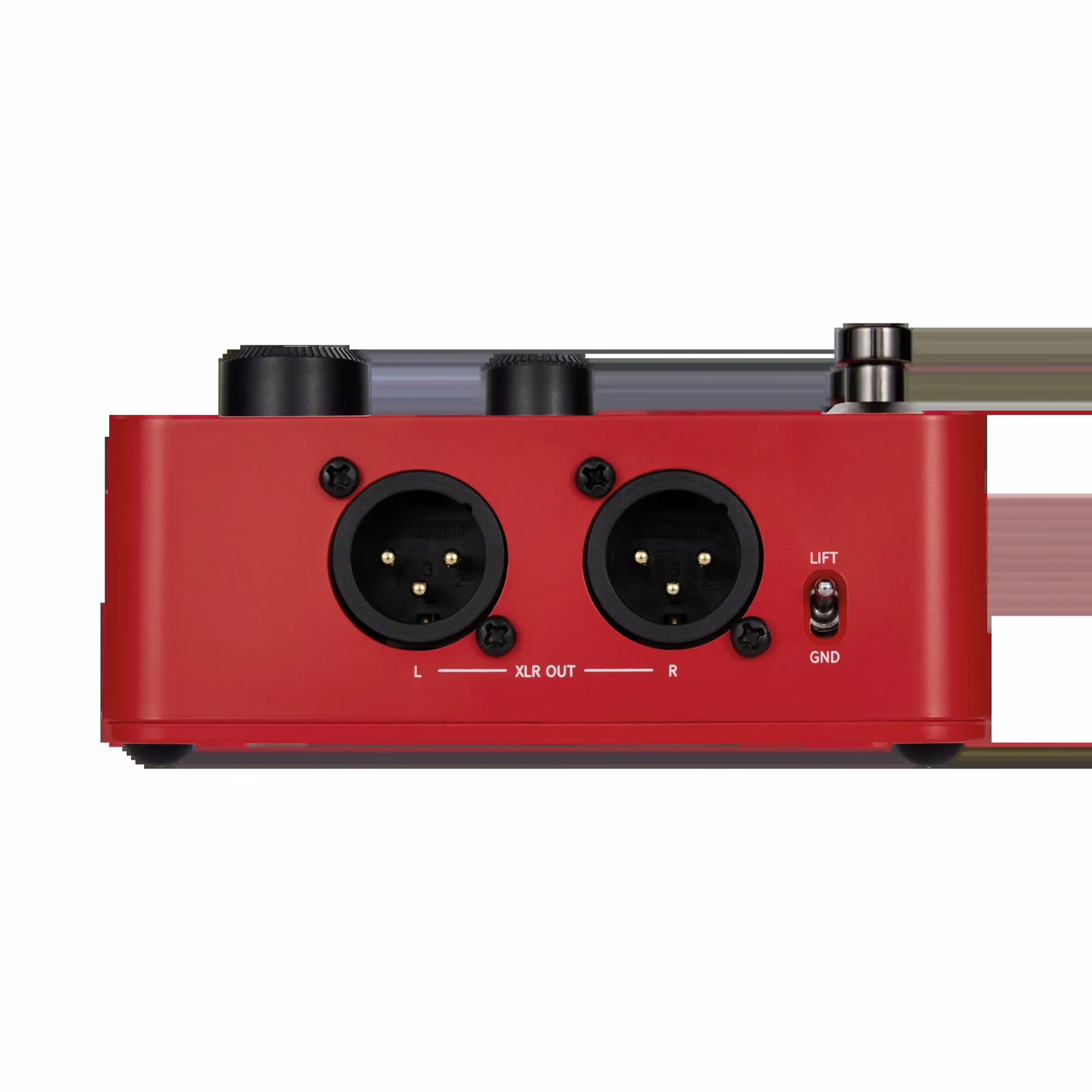 The balanced left and right XLR outputs of the MOOER VE200 with their ground-lift switch