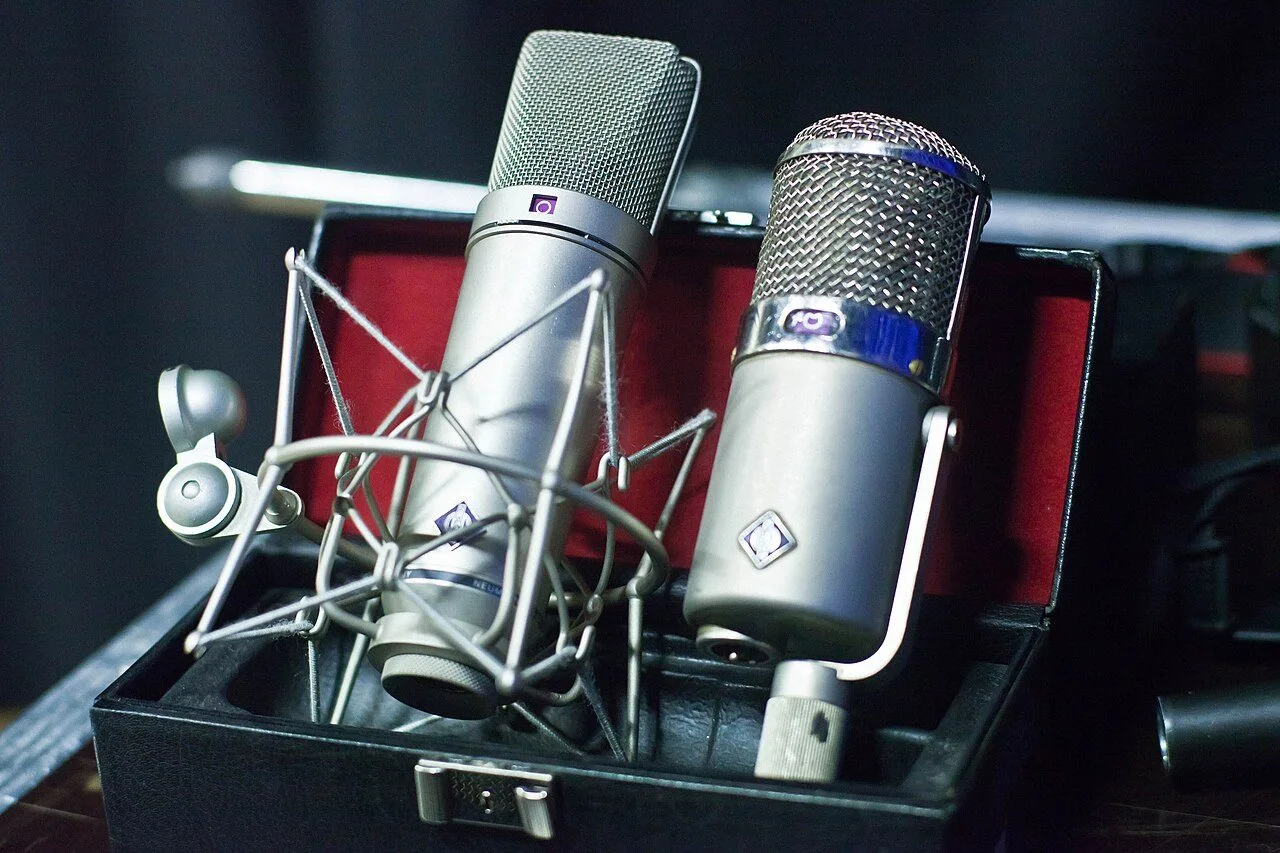 Deux micros Neumann installés pour une session d'enregistrement vocal