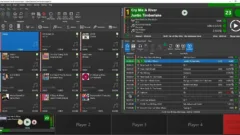 Interface d'un logiciel de playout radio en mode sombre, avec la conduite et la liste des titres