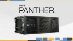 Un line array accroché pour la diffusion d'un concert en grande salle