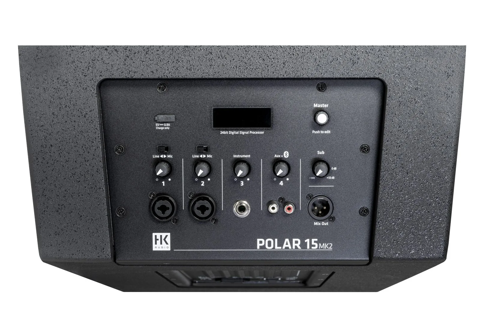 The POLAR 15 MK2 subwoofer panel with mixer and inputs