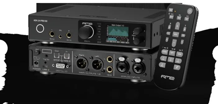 Convertisseur RME ADI-2/4 Pro EX vu de face dans son demi-rack