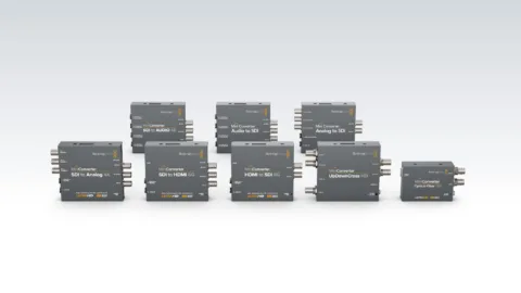 Des convertisseurs Blackmagic Mini Converter dédiés à l'embedding et au de-embedding audio sur SDI (Audio to SDI, SDI to Audio)