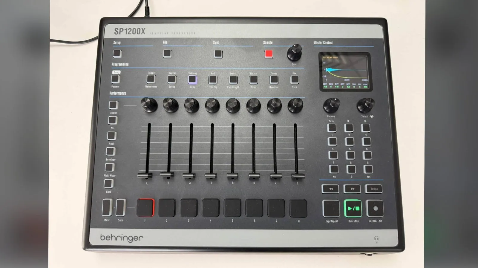 Front panel of the Behringer SP1200X, the open-source SP-1200 clone