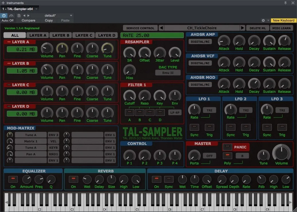 TAL-Sampler interface, the sampler plugin with vintage converters