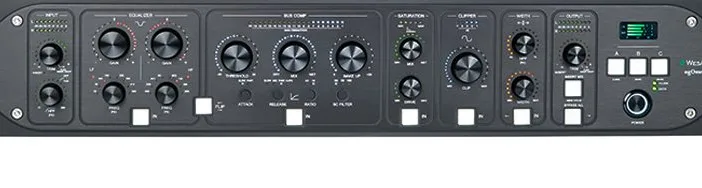 Processeur de mix et mastering analogique WesAudio ngOmniBox en rack 2U, étages EQ, compresseur, saturation et largeur