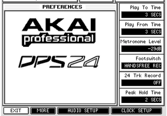 Écran de l'Akai DPS24, préférences (capture du manuel)