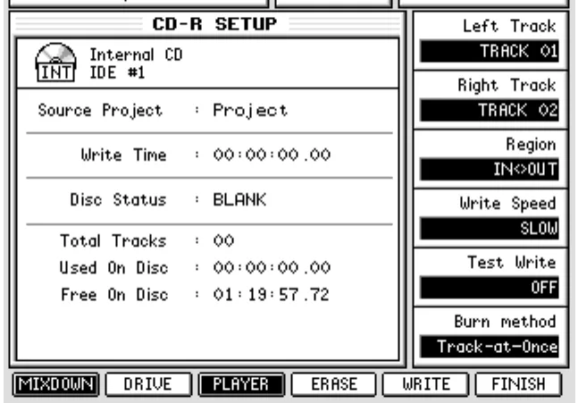 Écran de l'Akai DPS24, gravure de CD audio (capture du manuel)