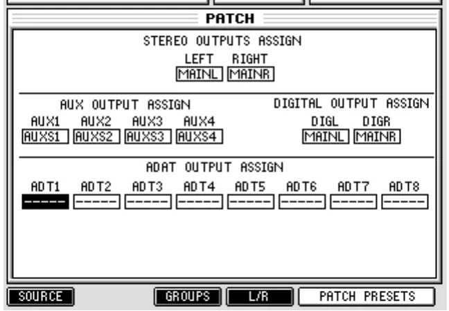 Écran de l'Akai DPS24, PATCH, affectation des sorties (capture du manuel)