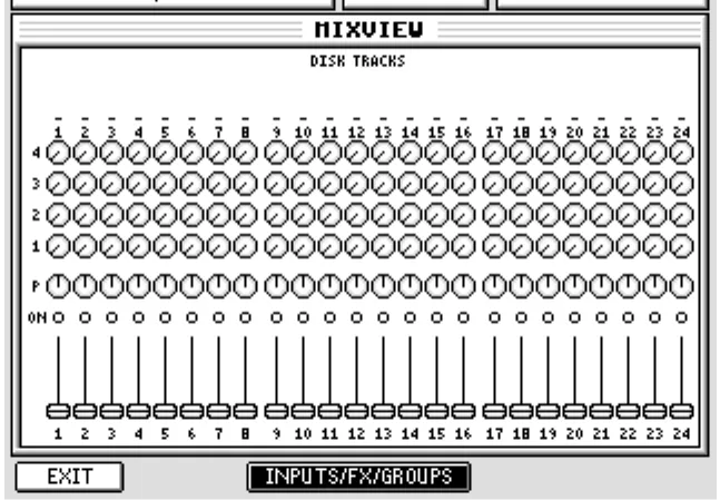 Écran de l'Akai DPS24, MIXVIEW, pistes disque (capture du manuel)
