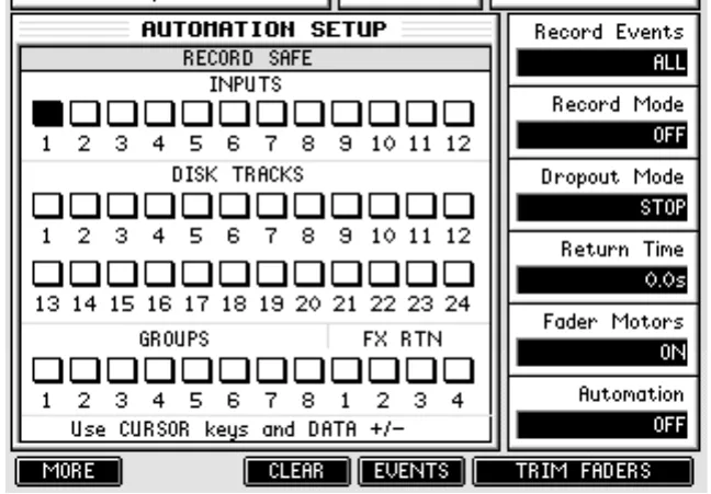 Écran de l'Akai DPS24, AUTOMATION SETUP (capture du manuel)