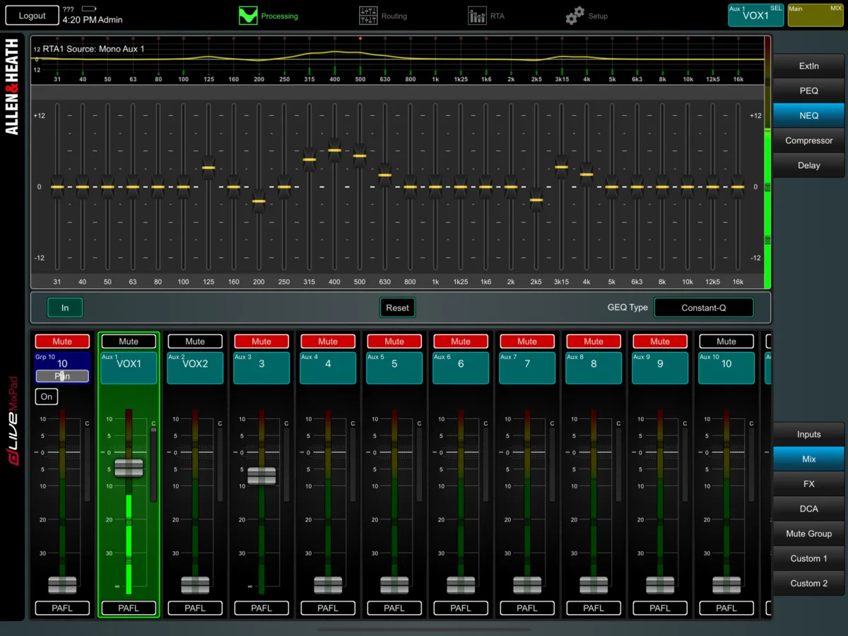 dLive MixPad sur iPad : EQ graphique
