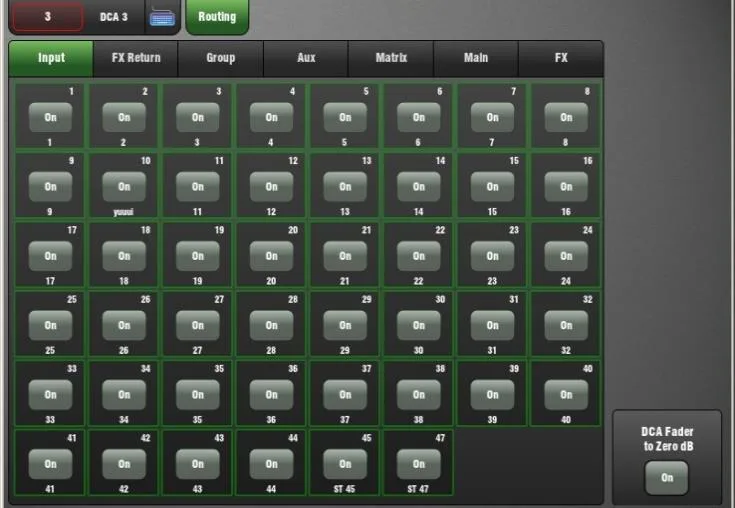 GLD-112 touch screen, DCA master Routing, firmware V1.5 (screenshot taken on a GLD-80, same software on the GLD-112)
