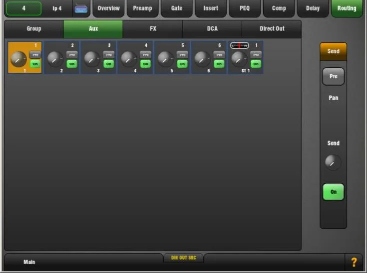 GLD-112 touch screen, input channel Routing to aux, FX and groups, firmware V1.5 (screenshot taken on a GLD-80, same software on the GLD-112)