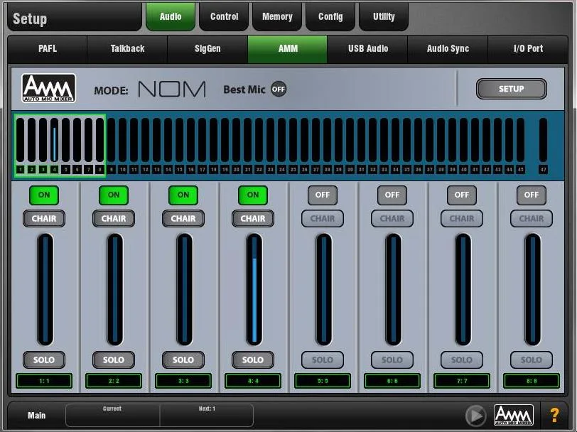 GLD-80 touch screen, Setup, AMM automatic mic mixer, firmware V1.5