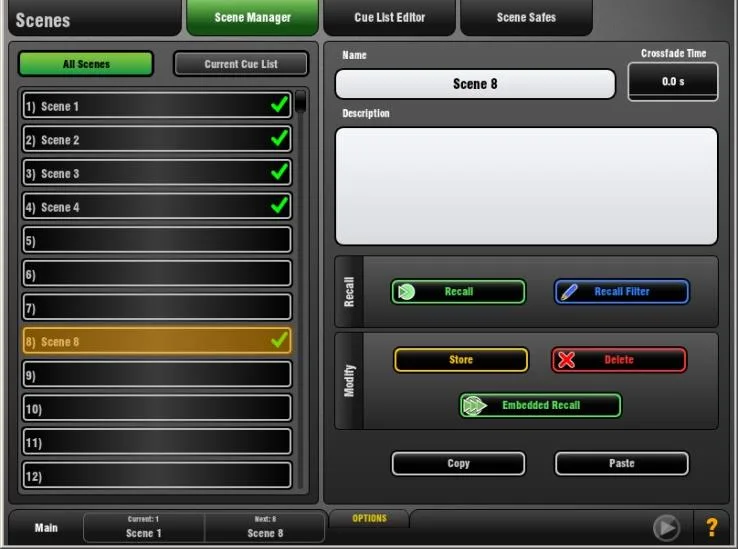 GLD-80 touch screen, Scenes, Scene Manager, firmware V1.5