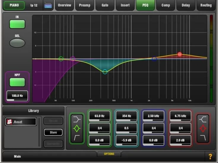 GLD-80 touch screen, PEQ, four-band parametric EQ, firmware V1.5