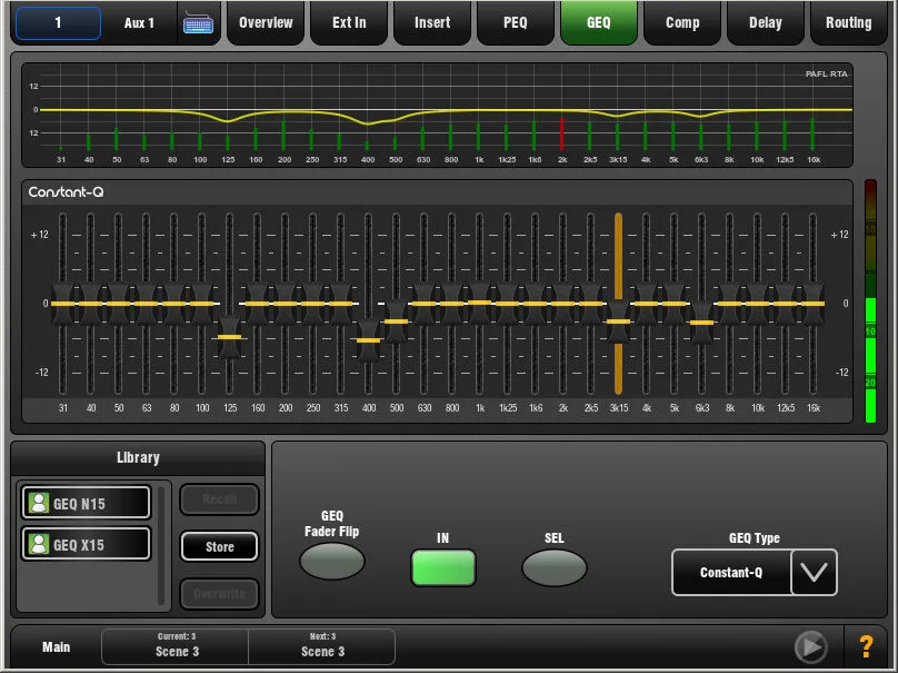 GLD-80 touch screen, GEQ, graphic EQ on a master, firmware V1.5