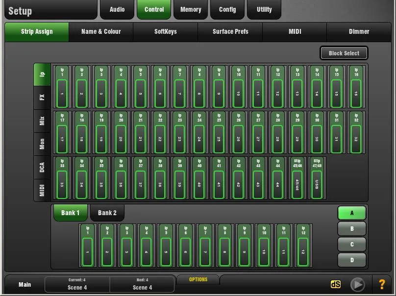 GLD-80 touch screen, Setup, Strip Assign, firmware V1.5
