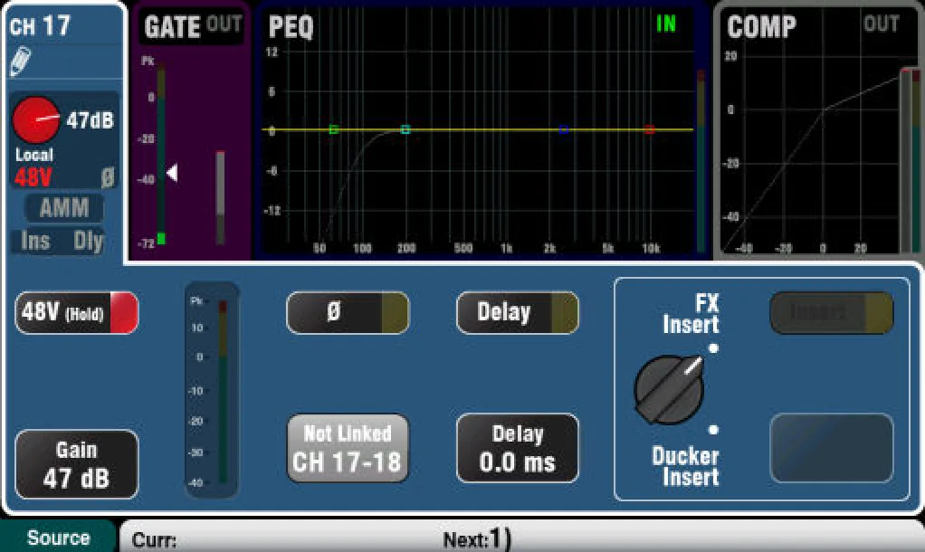 Écran tactile Qu : préampli avec mixage automatique AMM (canal 17, capture sur Qu-24/Qu-32) (firmware V1.9)