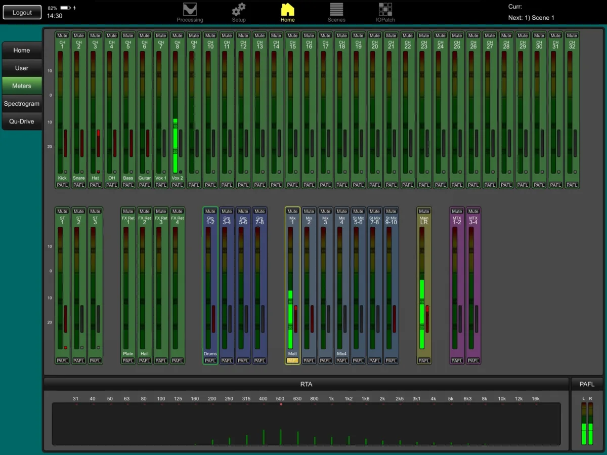 Qu-Pad sur iPad : vue Meters