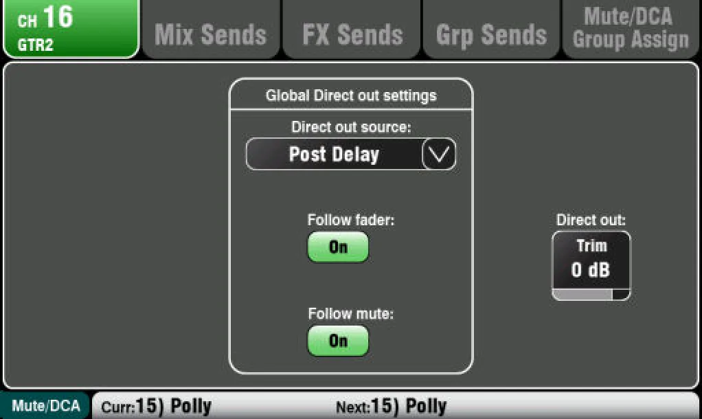 Écran tactile Qu : sorties directes globales (firmware V1.9)