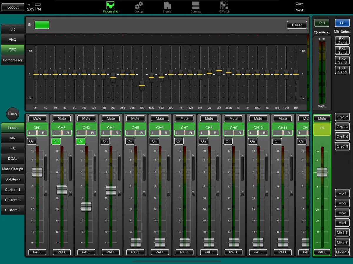 Qu-Pad sur iPad : GEQ en Fader Flip