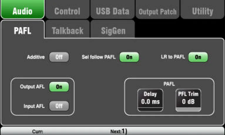 Écran tactile Qu : réglages PAFL (firmware V1.9)