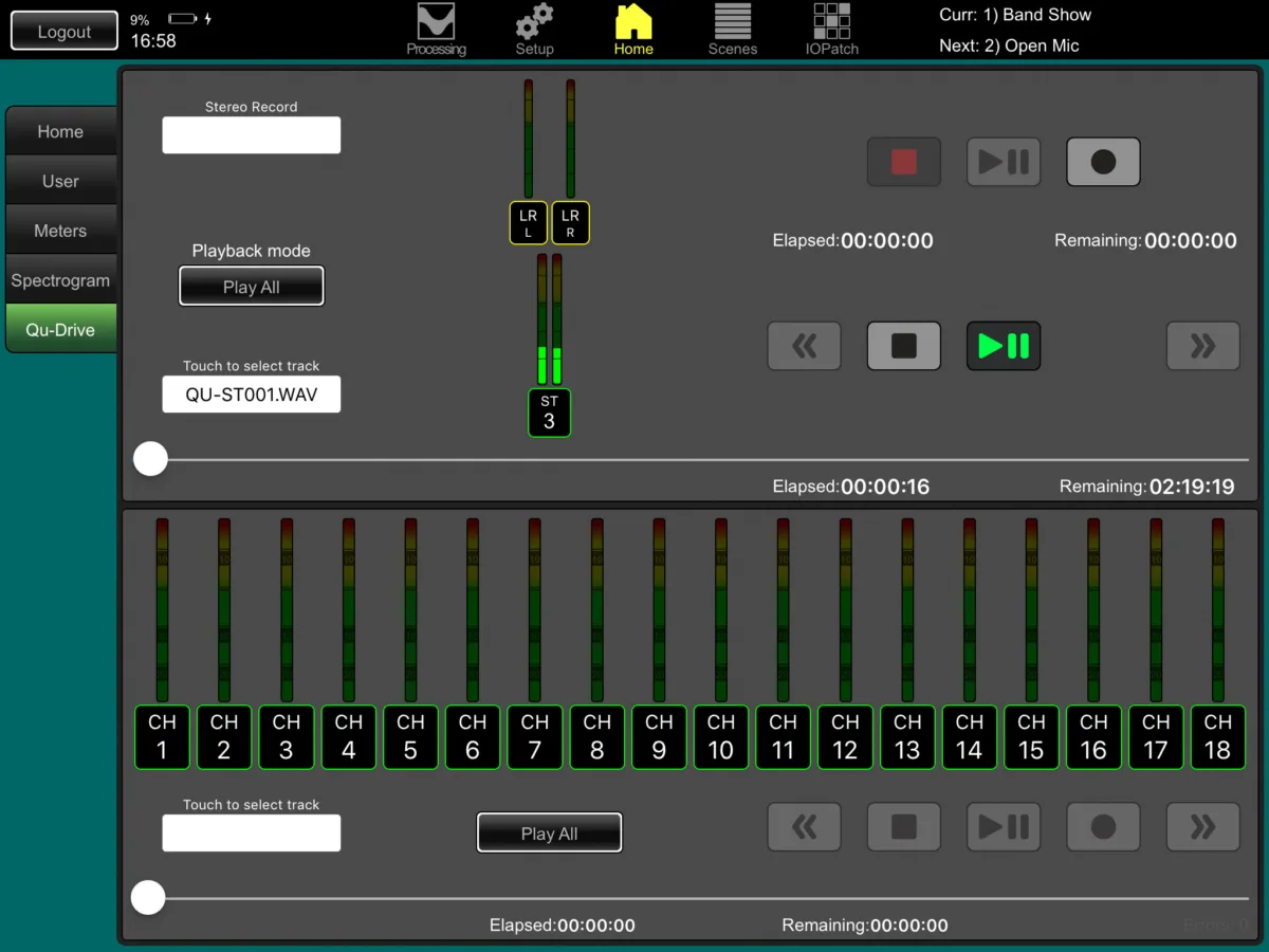 Qu-Pad : pilotage du Qu-Drive (capture faite sur une Qu-SB, même application pour toute la gamme Qu)