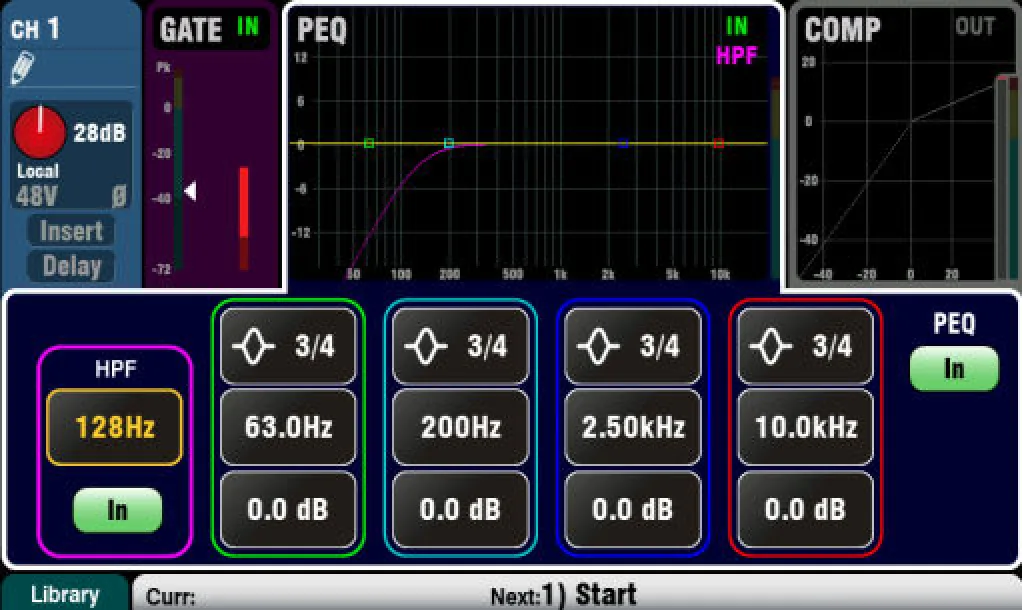 Écran tactile Qu : HPF et égaliseur paramétrique 4 bandes (firmware V1.9)