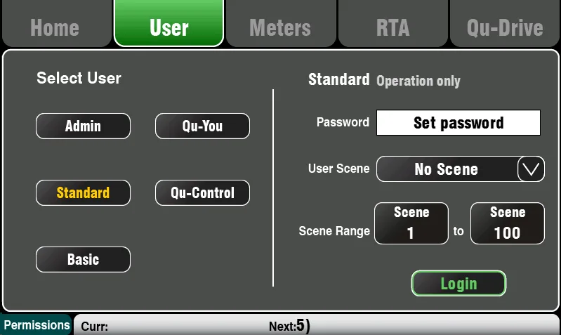Écran tactile Qu : profils utilisateur (firmware V1.9)